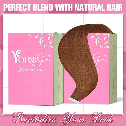 YoungSee Tape in Hair Extensions Copper Tape in Extensions Human Hair 14Inch Tape in Real Hair Extensions Copper Real Hair Extensions Tape in Short Hair Extensions for Women 20Pcs 50G