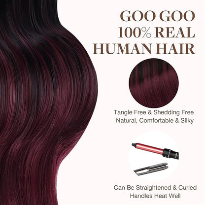 GOO GOO Tape in Hair Extensions Human Hair, 1/99 Balayage Jet Black to Red, 20inch 100g 40pcs, Skin Weft Seamless Invisible, Silky Straight with Thick Ends, Remy Human Hair