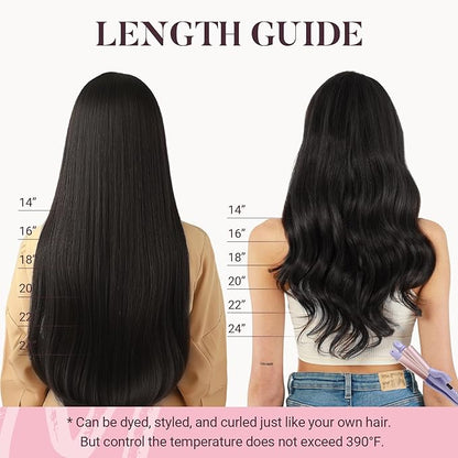 MAXITA Sew in Human Hair Extensions Jet Black Weft Hair Extensions Real Human Hair 100g 18 inch Silky Stright Double Weft Black Hair Weft Extensions Sew in Extensions