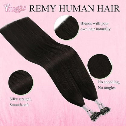 YoungSee Nano Hair Extensions Real Human Hair Dark Brown Nano Bead Hair Extensions Human Hair Darkest Brown Silky 18inch 50s 50g