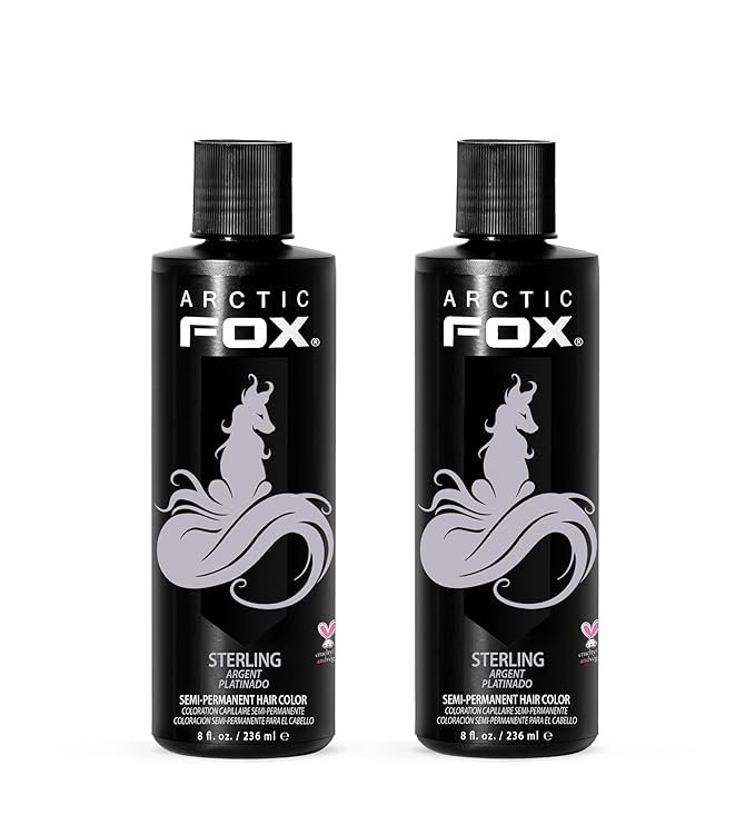Arctic Fox Semi-Permanent Hair Dye, Vegan & Cruelty-Free, Pastel Silver Toner for Platinum Blonde, Conditioning Formula, Ammonia & Peroxide Free, STERLING, 8 Fl Oz (Pack of 2)