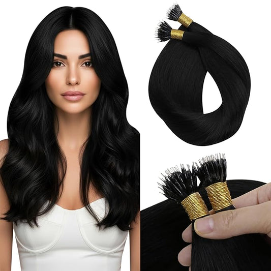 Sunny Hair Nano Ring Hair Extensions Human Hair Black Nano Extensions 24inch Nano Hair Extensions Real Human Hair Long Lasting 50g