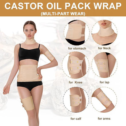 Castor Oil Organic Cold Pressed Unrefined Glass Bottle,Castor Oil Pack Wrap Organic Cotton for Stomach-Neck-Abdomen -Knee-Arm-Liver Detox.organic castor oil for Hair Growth -Face-Lashes & Eyebrows