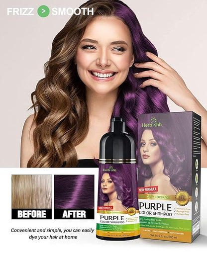 Combo Pack - Herbishh Purple Dye Shampoo for Gray Hair + Argan Intense Hair Mask - Long-lasting Color - Stimulates Dry, Frizzy Hair - 500 Ml