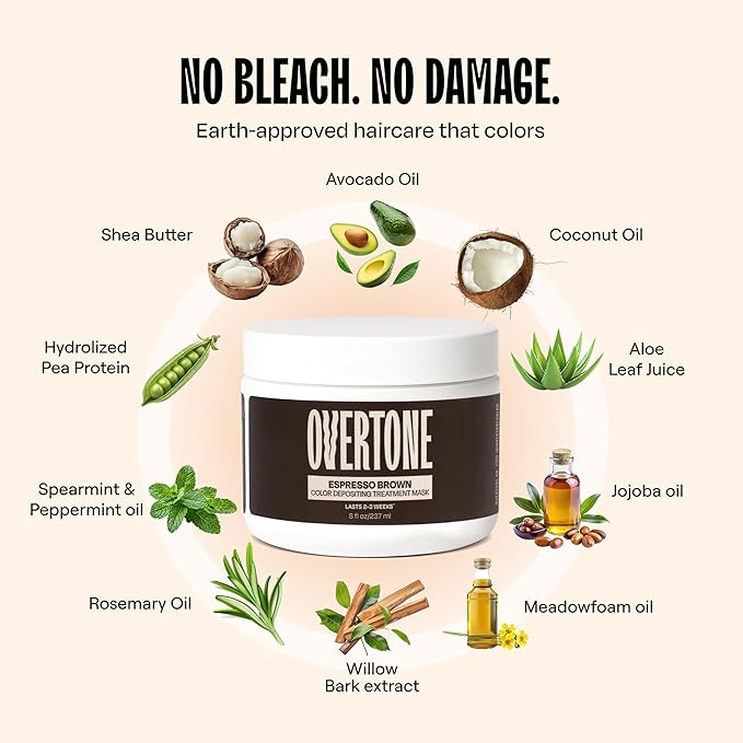 Overtone Color Depositing Semi-Permanent Hair Dye Conditioner - 8 oz For Natural & Color-Treated Hair, Moisturizing Shea Butter & Coconut Oil - Vegan & Cruelty-Free, Espresso Brown