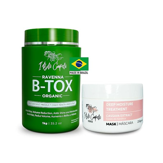 Hair B-tox Treatment & Argan Oil Mask, 44 fl oz - Organic Kit, Formaldehyde-Free, Anti-Frizz, Volume Reduction, Smoothing, Brazilian Keratin, Argan Oil, Panthenol