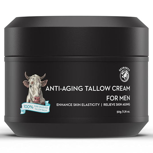 Wrinkle Defense Beef Tallow Balm for Men, Tallow Balm for Skin - Moisturizer for Face - Hydrating Anti Aging Skin Cream - Natural Facial Skincare Lotion with Essential Oils (1.7 OZ)