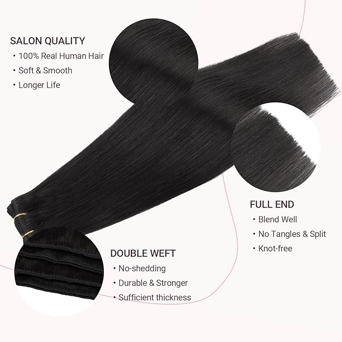 MAXITA Sew in Hair Extensions Real Human Hair Natural Black Weft Hair Extensions 22 inch 110g human hair weft extensions Double Weft Soft Silky Straight hair extensions sew in