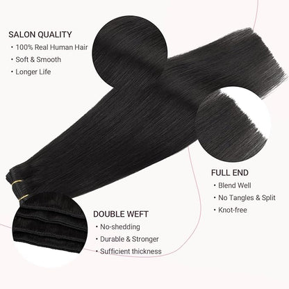 MAXITA Sew in Hair Extensions Real Human Hair Natural Black Weft Hair Extensions 22 inch 110g human hair weft extensions Double Weft Soft Silky Straight hair extensions sew in