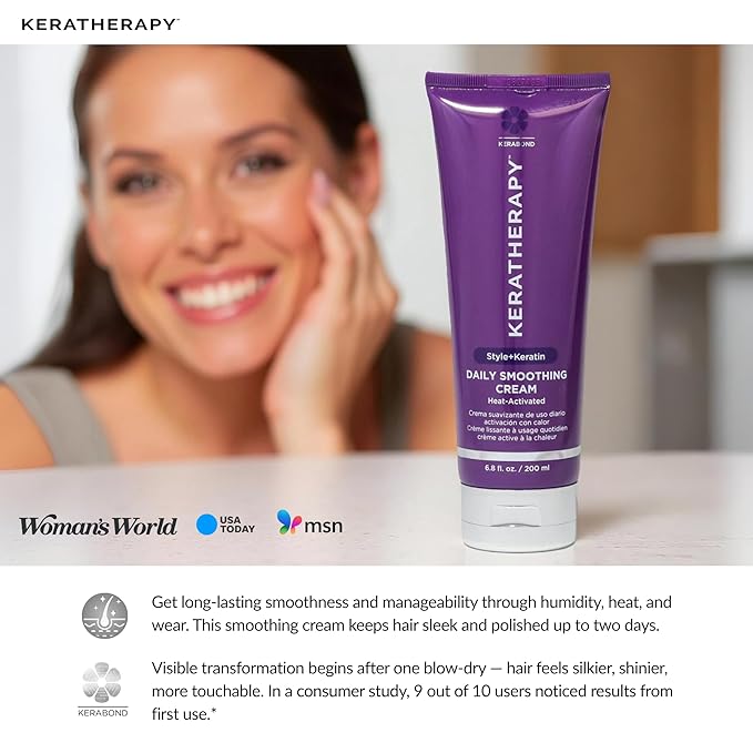 KERATHERAPY Daily Smoothing Cream, 6.8 fl. oz., 200 ml - Keratin Infused Smoothing Cream for Blowouts with Collagen, Jojoba Oil, Wheat & Argan Oil