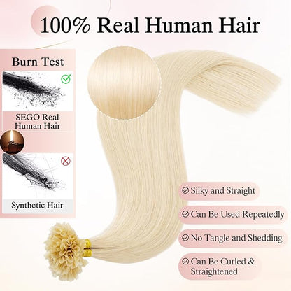 U Tip Hair Extensions Human Hair Pre Bonded Extensions Keratin Fusion Extensions K Tip Hair Extensions Real Human Hair Silky Straight Natural 50g/100 Stands 22" Platinum blonde