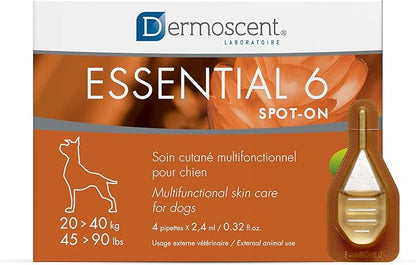 Dermoscent Essential 6 spot-on - Dog Skin Care for Dandruff & Allergy Relief with Vitamin E Oil - Anti Itch for Dogs - Natural Ingredients for Sensitive Skin - Dogs 20-40 kg - 4 Pipettes of 2.4 ml