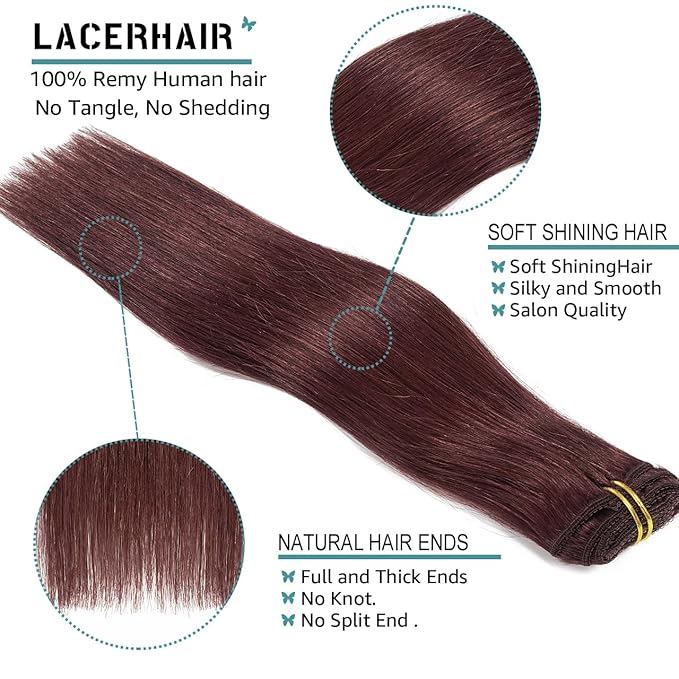 Lacer Hair Clip in Hair Extensions Human Hair 18 Inch 7Pcs Invisible Double Sided Real Weft 100% Remy Human Hair No Tangle No Shedding #99J Deep Burgundy Color 120G