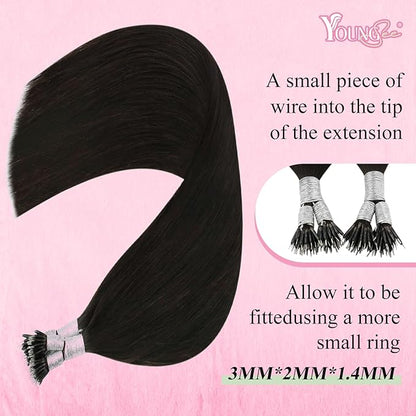 YoungSee Nano Hair Extensions Real Human Hair Dark Brown Nano Bead Hair Extensions Human Hair Darkest Brown Silky 18inch 50s 50g