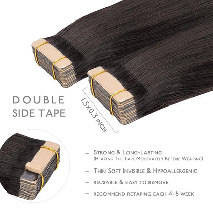 WENNALIFE Tape in Hair Extensions, 20pcs 16 Inch 50g Dark Brown to Chestnut Brown and Dirty Blonde Remy Human Hair, Coloured