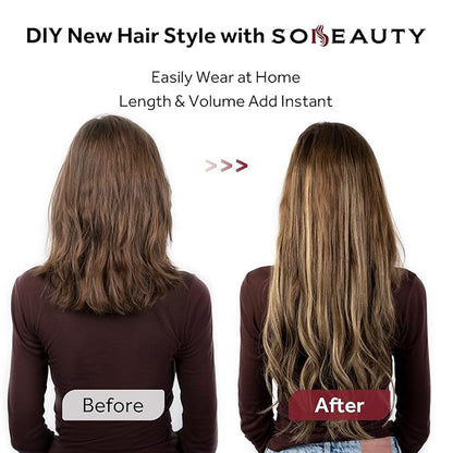 Clip in Hair Extensions Real Human Hair, Invisible Clip In Hair Extensions 100% Human Hair, Balayage Chocolate Brown to Caramel Blonde #4TP27/4 24Inch 120G 7PCS
