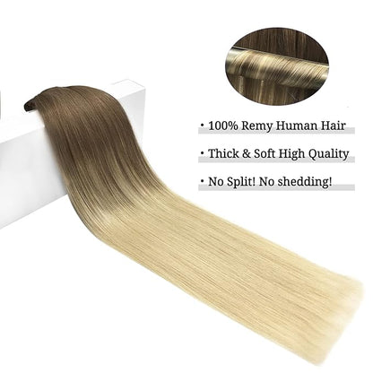 DOORES Clip in Hair Extensions, Real Human Hair, Ash Brown to Platinum Blonde, 150g, 9pcs, 22 Inch, Remy Clip In Hair Extensions, Silky Straight, Thick, Natural
