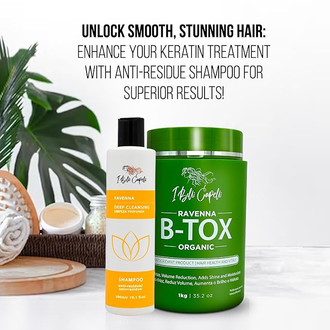 Ravenna Organic B-tox Hair Treatment Kit- 1kg/35.02 oz Hair B-tox + 300ml/10.1 fl.oz Anti-Residue Shampoo