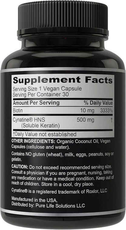 Clinically Proven Keratin + Biotin Hair Growth Supplement. with Cynatine HNS Keratin Clinically Studied for Thicker, Healthier Hair. for Women and Men. Enhanced with Biotin 10000mcg for Max Results