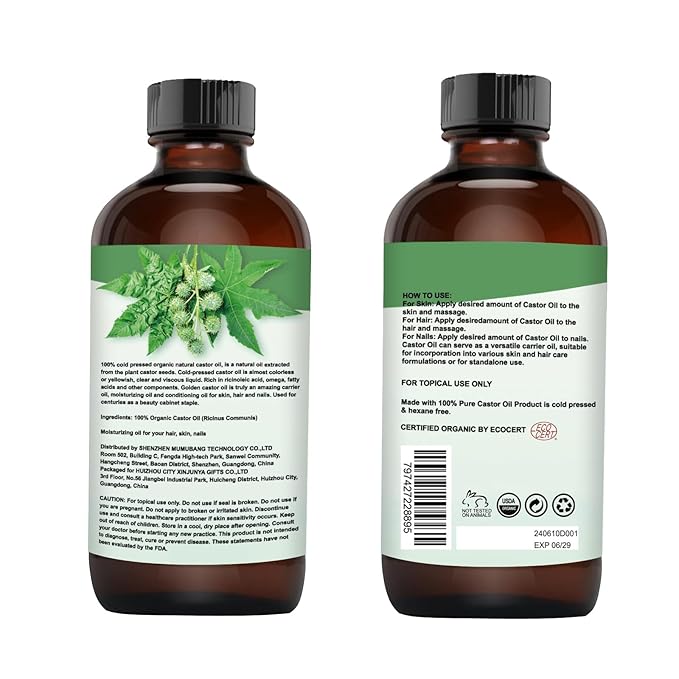 Organic Castor Oil (8.45oz Glass bottle) USDA Certified 100% Pure Natural, Cold Pressed, Hexane Free. Castor Oil for Hair Growth, Thicker Lashes & Fuller Brows