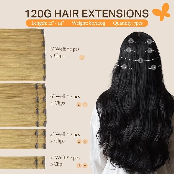 DOORES Hair Extensions Real Human Hair, Dirty Blonde 18 Inch 7pcs 120g, Clip in Human Hair Extensions Remy Hair Extensions Silky Straight Clip in Extensions Human Hair Natural Thick
