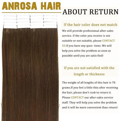 Anrosa Hair Extensions Tape in Color Chocolate Brown 18 Inch 20 Pcs 50g Fashion Tape in Extensions Silky Straight Brazilian Hair