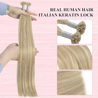YoungSee U Tip Hair Extensions Human Hair Blonde with Bleach Blonde Highlight Keratin Hair Extensions Highlight K Tips Hair Extensions Real Human Hair Blonde U Tip Human Hair Extensions 24In 1G/S 50G