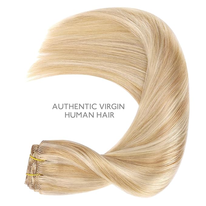 WENNALIFE Hair Extensions Clip In, 9pcs 24inch 150g Dirty Blonde Highlighted Bleach Blonde Thicker Clip In Hair Extensions Real Human Hair Remy hair extension Double Weft Clip in Human Hair Extensions