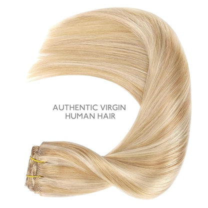 WENNALIFE Hair Extensions Clip In, 9pcs 24inch 150g Dirty Blonde Highlighted Bleach Blonde Thicker Clip In Hair Extensions Real Human Hair Remy hair extension Double Weft Clip in Human Hair Extensions