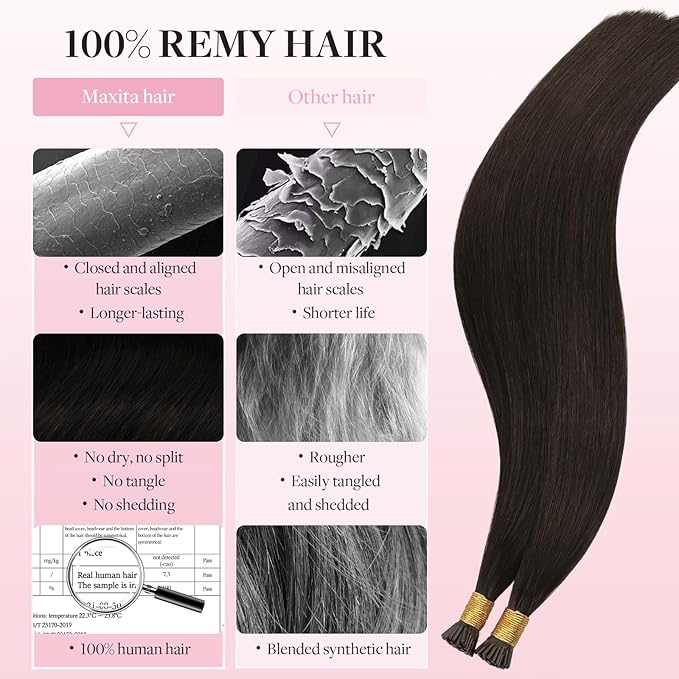 MAXITA I Tip Hair Extensions Human Hair,50g/100s Dark Brown 16 Inch Comfortable Wear, Invisible & Natural Cold Fusion, 100% Remy Human Hair Itip Keratin Hair Extensions