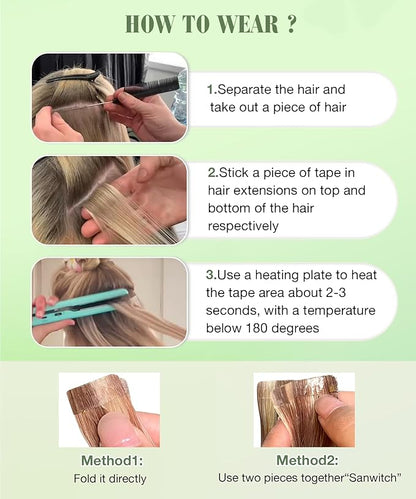 SURNEL Tape in Hair Extensions Human Hair Ombre Color 8 Ash Brown Fading to 60 Platinum Blonde Tape in Hair Extensions 14 inch Silky Remy Tape Hair 20pcs 50g(#8T60-14)