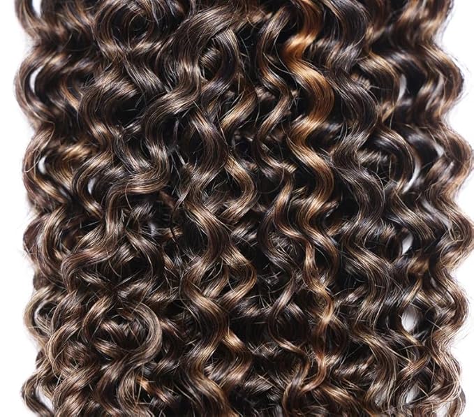 1B/30 Human Hair Bundles Highlight Curly Wave Bundle 26 28 30 Inch Brown Kinky Curly Bundles Human Hair Silky Soft Unprocessed Brazilian Remy Hair Extensions 3Pcs/Set Deals