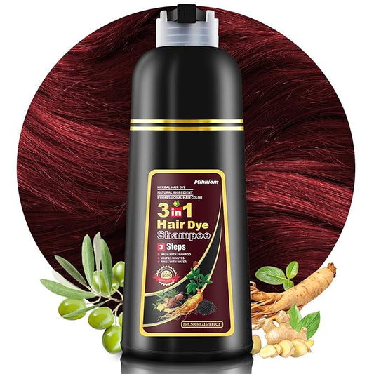 Dark Wine Red Hair Dye Shampoo 3 in 1 for Women & Men, Hair Color Shampoo Refresh Hair Only 20 Mins - Natural Plant - Champu Para Pintar el Pelo