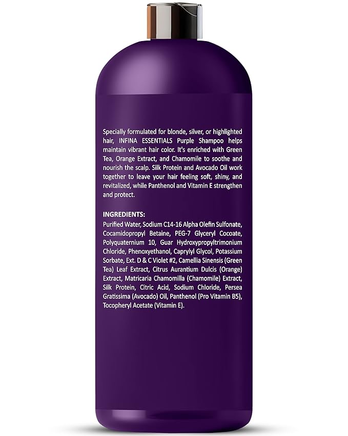 Purple Shampoo for Blondes, Gray, Brassy & Color Treated Hair, Sulfate Free, Enriched with Green Tea & Chamomile & Avocado Oil - Nourishing & Hydrating Blonde Shampoo - 16 fl oz