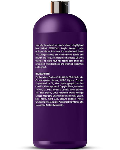 Purple Shampoo for Blondes, Gray, Brassy & Color Treated Hair, Sulfate Free, Enriched with Green Tea & Chamomile & Avocado Oil - Nourishing & Hydrating Blonde Shampoo - 16 fl oz