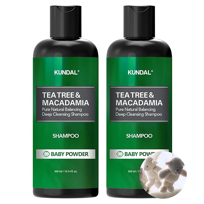Kundal Tea Tree & Macadamia Deep Cleansing Shampoo - Korean Hair Care, Scalp Care, Tea Tree extract, For All hair Types 10.14fl oz each (Pack of 2) (Baby Powder)