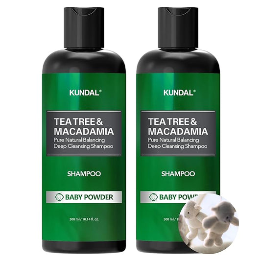 Kundal Tea Tree & Macadamia Deep Cleansing Shampoo - Korean Hair Care, Scalp Care, Tea Tree extract, For All hair Types 10.14fl oz each (Pack of 2) (Baby Powder)