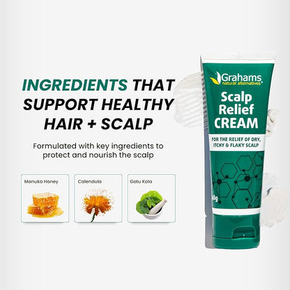 Scalp Relief Cream by Grahams Natural - Relief for Dry, Itchy, Flaky Scalps & Dandruff - Scalp Moisturizer with Manuka Honey, Calendula, Jojoba Seed Oil (2.11oz)