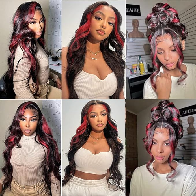 P1b99j Body Wave Bundles Highlight Human Hair Bundles 24 26 28 Inch Double Weft 2 Tone Black and Red Body Wave Bundle Hair Weave