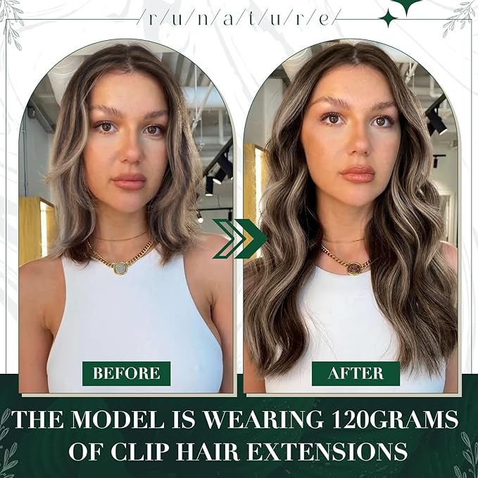 RUNATURE Clip in Hair Extensions Real Human Hair, Brown Clip in Extensions with Highlights, Remy Naural Hair for Women Silky Straight 10 Inch 50g 3pcs #2P8A Dark Brown Mix Light Brown