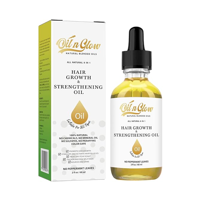 USDA Certified Organic 8 in 1 Natural Hair Growth Serum & Strengthening Oil with Rosemary, Castor, 100% Vegan Jojoba, Coconut, Grape Seed, Ginger & Scalp DHT Blocker Oil -2 FL