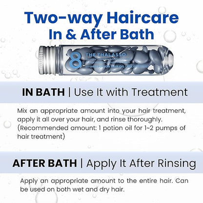8 THE THALASSO Potion Hair Oil for Frizzy & Damaged Hair Women & Men, Keratin Hair Care for Repairing with Squalane & Deep Ocean Water, Sulfate & Paraben Free, AQUA WHITE FLORAL, 24 Capsules