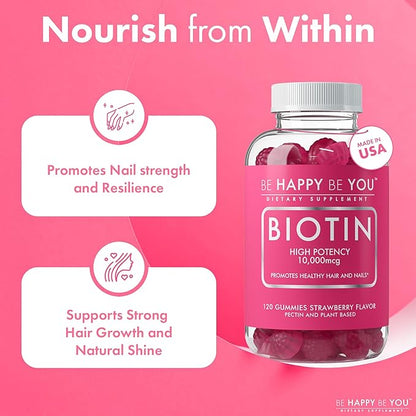Biotin Gummies 10,000mcg – 120 Count – Supports Healthy Hair & Stronger Nails – Fast Absorption Supplement for Men & Women – Vegan, Non-GMO, Pectin, Gelatin Free – Made in USA