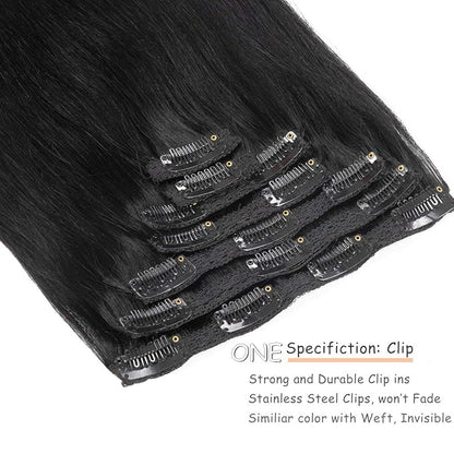 Caliee 22 Inch Clip in Hair Extensions Human Hair Jet Black Real Hair Extensions Clip in Human Hair Double Weft Lace Seamless Natural Silky Thick 140 Gram 7 PCS for Full Head