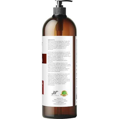 velona Castor Oil Turkey Red 32 fl oz | 100% Pure and Natural Carrier Oil | Cold Pressed | Hair, Body and Skin Care | Use Today - Enjoy Results