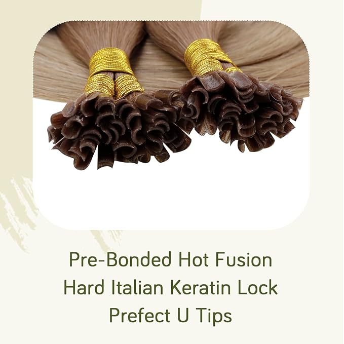RUNATURE U Tip Hair Extensions Human Hair for Women Invisible 12 Inch Short Ombre Strawberry Blonde Fading to Light Blonde U Tips Keratin Hair Extensions Real Human Hair Silky Full Ends 40g 50 Strands
