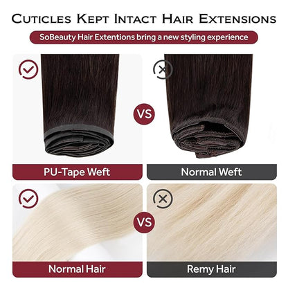 Clip in Hair Extensions Real Human Hair Dark Brown Seamless Clip In 100% Remy Hair Extensions PU Skin Weft Add Volume Thick&Invisible #2 20Inch 120G 8PCS