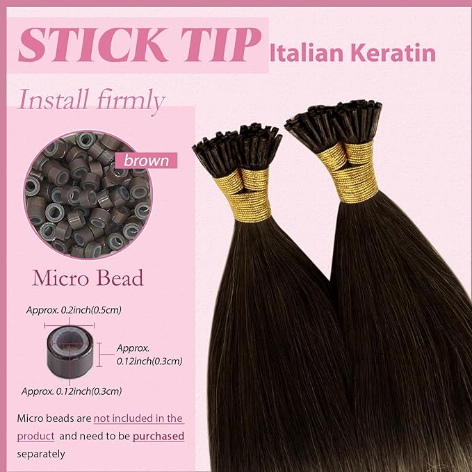 YoungSee I Tip Hair Extensions Balayage Tip Hair Extensions Balayage Brown with Blonde I Tips Human Hair Extensions 18 Inch Invisible I Tip Hair Ombre for Adding Hair Volume 50g 60s Remy Hair