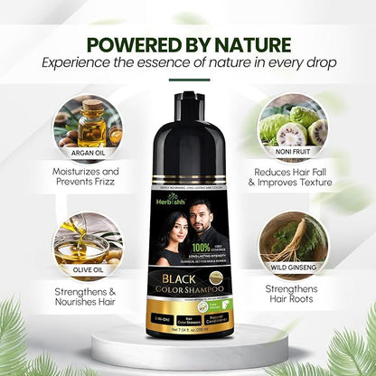 Herbishh Black Hair Dye Shampoo 200ml + Argan Hair Mask 150ml – Grey Coverage & Deep Repair Combo – Sulfate-Free & Paraben-Free