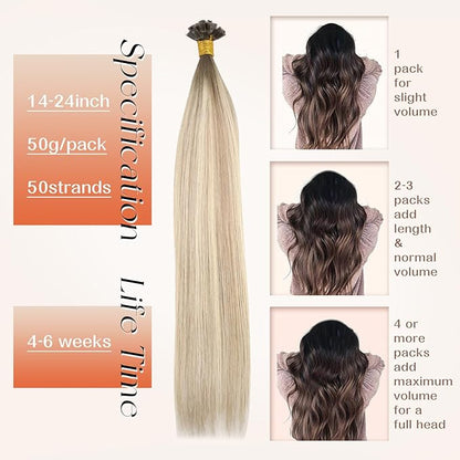 Sunny Hair Flat Tip Hair Extensions Human Hair Balayage Ash Blonde Ombre Platinum Blonde Flat Tip Hair Extensions Blonde Human Hair Flat Tips Fusions Human Hair Extensions Straight Hair 20in 50g 50s
